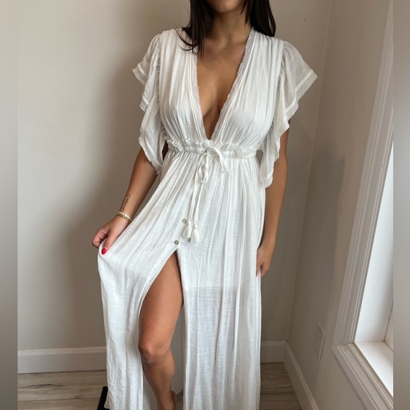 Sleeveless Tie Front White Maxi Dress - Picture 5 of 6